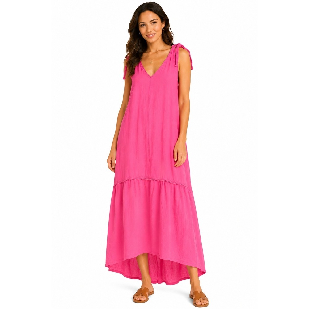 Cristina Vergani Pink Linen Silk High Low Maxi Dress NWT Made in Italy Medium